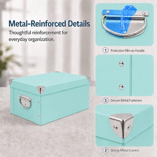 GUOZI Collapsible Storage Box, Decorative Memory Box with Lid & Metal Reinforced Corners, Cardboard File Bin with Handles, Organizer Gift Box for Keepsake Toy Photos Office Nursery Wardrobe Bookshelf - Image 3
