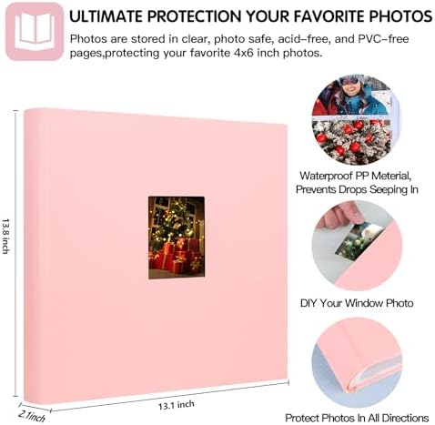 600 Pocket 4x6 Photo Album with Writing Space, Linen Cover, Pink - Image 6