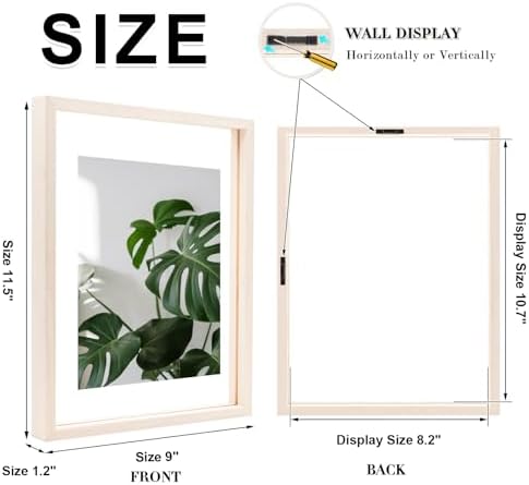 Egofine 8.5x11 Floating Frames Set of 2, Double Plexiglass Picture Frame, Made of Solid Wood Display Any Size Photo up to 8.5x11, Wall Mount or Tabletop Standing, Beige - Image 2