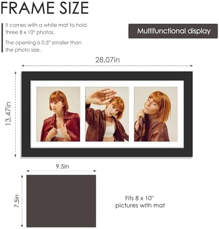 DUENPY 11.5x26.1 3 Opening Collage Frame For 3 8x10 Photos Black - Image 2