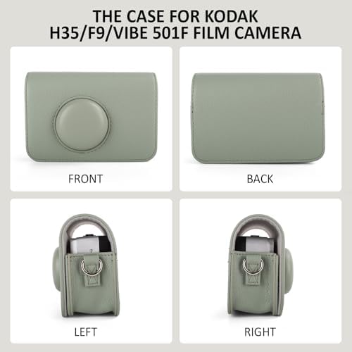 Protective Case Compatible for Kodak EKTAR H35 H35N Half Frame Film Camera, PU Leather Bag for Kodak Ultra F8/F9/VIBE 501F/I60 Camera with Shoulder Strap & 135 Film Storage Case - Green - Image 4