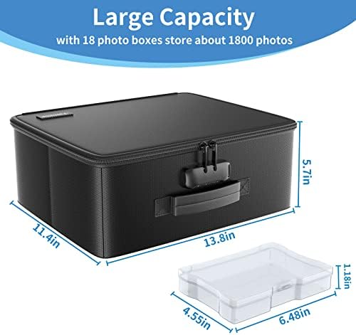 Fireproof Safe Photo Storage Box with 18 Inner 4" x 6" Clear Photo Cases, Portable Photo Organizer with Lock for Picture, Collapsible Photo Container with Handle and 18 Boxes 4 Sheet Label Stickers - Image 3