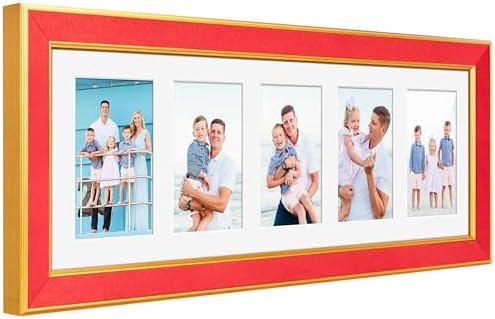 Suede 8x24 Picture Frame Display 5 Opening Picture Frames Collage 4x6 Wall Decor with Mat,Multi Photo Frame for Plexiglass,Wall Decor,1Pack,Red by AnoziebyProductsunder