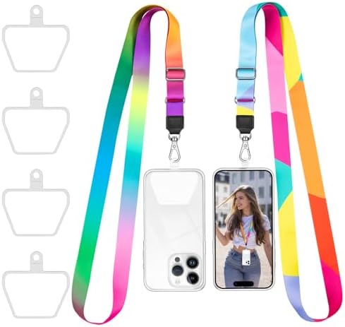 Doormoon Phone Lanyard, Universal Phone Charm Adjustable Neck Straps for Phone Case Keys ID Badges Compatible with iPhone, Samsung, Motorola, LG & Most Smartphones, 2 Pack, Rainbow by Doormoon