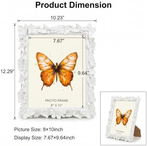 White 8X10 Vintage Picture Frames Gold Butterfly Elegant Retro European Design, Antique Photo Frame for Wall Hanging and Tabletop Display, Retro Design Home Decor - Image 3