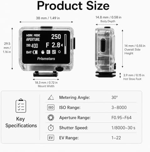 TsoLay Light Meter for Film Camera, Camera Hot Shoe Light Meter with Full-Screen Display, 30° Metering Angle, Adjustable ISO Aperture and Shutter Speed, Long Standby, for Beginner, Photographer - Image 5