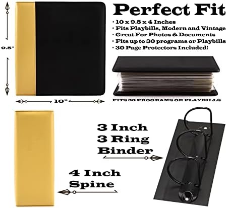 2Fold Binder for Holding Broadway Play Program and Theater Programs with 30 Custom Sheet Protectors - PU Leather - Fits Programs from Mid 1980s to Modern (Yellow/Black EmbossedP) - Image 2