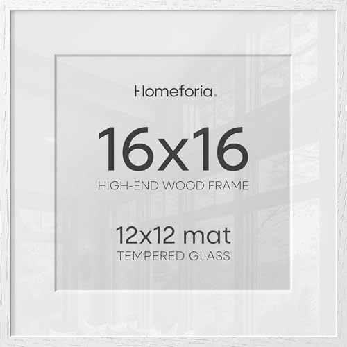 Homeforia 16x16 White Oak Picture Frame, High-End Wood, 12x12 Mat, Glass by Homeforia