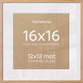 Homeforia 16x16 Natural Oak Picture Frame, High-End Wood, 12x12 Mat, Glass by Homeforia