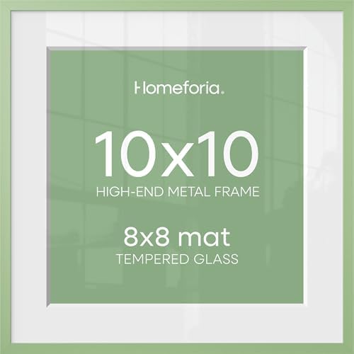 Homeforia 10x10 Green Picture Frame, High-End Metal, 8x8 Mat, Glass by Homeforia