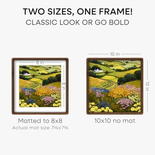 Homeforia 10x10 Mortise&Tenon Walnut Picture Frame, 8x8 Mat, Glass - Image 3