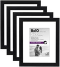 Americanflat 8x10 Picture Frame with Shatter-Resistant Glass - Set of 4 - Use as 5x7 Frame with Mat or Display 8x10 Photo Without Mat - Signature Collection - Photo Frames for Tabletop or Wall - Black by Americanflat