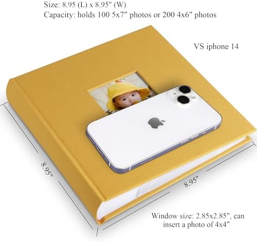 1DOT2 Photo Album with Writing Space,100 Pages,Linen Cover,IndianYellow - Image 6