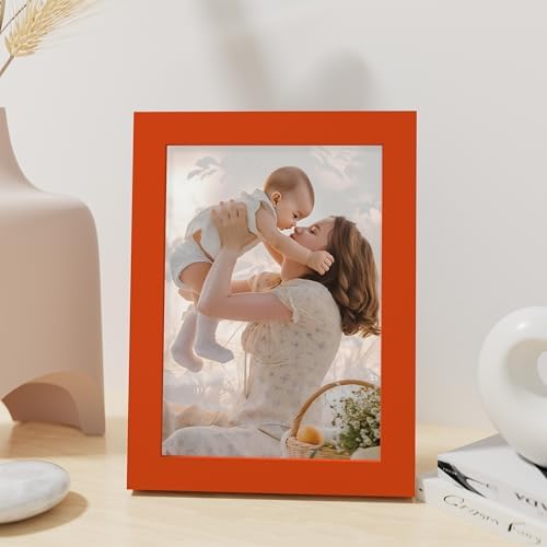 Vittanly 5x7 Picture Frame Made of Solid Wood for Wall or Tabletop, Orange - Image 4