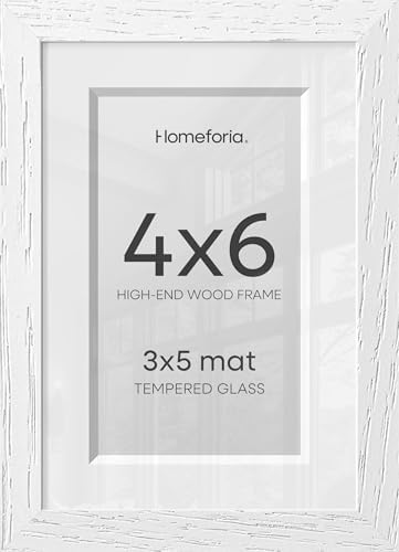Homeforia 4x6 White Oak Picture Frame, High-End Wood, 3x5 Mat, Glass by Homeforia