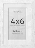 Homeforia 4x6 White Oak Picture Frame, High-End Wood, 3x5 Mat, Glass by Homeforia