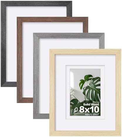 Egofine 8x10 Picture Frame Set of 4, Made of Solid Wood Multicolor Photo Frames Covered by Plexiglass 4x6 and 5x7 with Mat or 8x10 without Mat, for Table Top Display and Wall Mounting Mixed Colors by Egofine