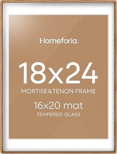 Homeforia 18x24 Mortise&Tenon Natural Oak Poster Frame, 16x20 Mat, Glass by Homeforia