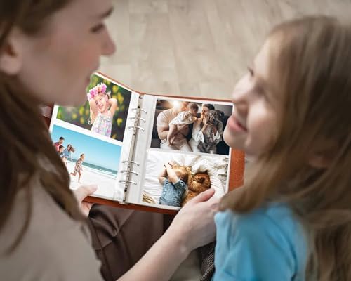 Genuine Leather Photo Album 4x6 for 200 Photos, Scrapbook with Writing Space of 30 Papers, Travel Family Wedding Kids Graduation Ultrasound Baby Picture Album, Fathers Day Gift, Brown - Image 5