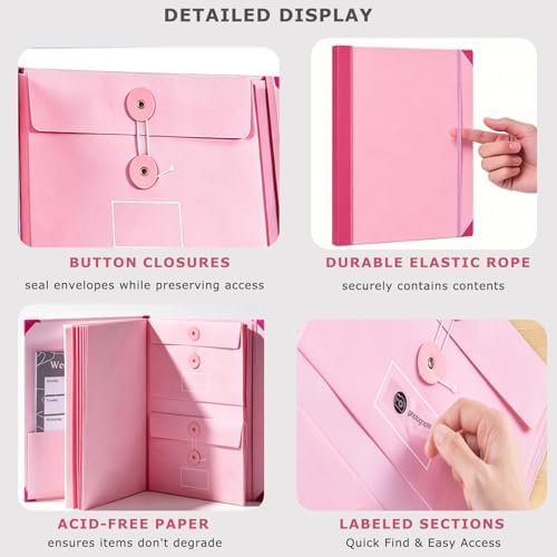 The Life Book Document Organizer - Binder for Important Documents with Labels, in Case i Die Binder, Accordion Expanding File Folder for Important Papers/Passports/Birth Certificates (Pink) - Image 4