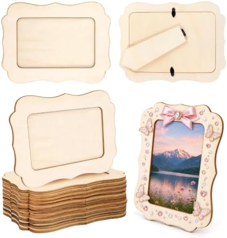 VOKOY 10 Pack Wooden Picture Frames for Crafts, 4" x 6" Photos DIY Wood Frames for Crafting,Unfinished Standing Photo Frames DIY Crafts Wood Decorate for Birthday Gifts, Vintage Shape by VOKOY