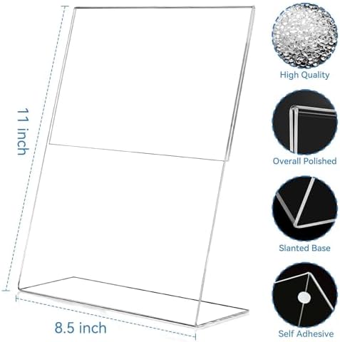 EHWINE 18 Pack Acrylic Sign Holder 8.5 x 11, L Shape Clear Plastic Display Stand, Slanted Back Picture Frame Menu Flyer Paper Display Stand up Table Top Sign Holders for Restaurant, Office and School - Image 2