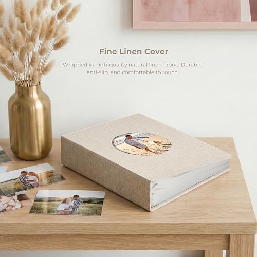 Vienrose Photo Album 4x6 Photos 100 Pockets Linen Cover Slip-in Photo Book with Round Window for Wedding, Vacation Memories, Personalized Picture Organizer, Beige - Image 4