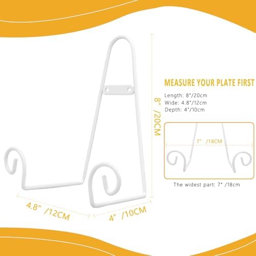 YY YEARCHY Metal Plate Stand Holder, Wall Hanging Display Rack, Sturdy Iron Easel for Displaying Plates (8-14 Inch), Bowls, Platters, Art, Photos, Books (4, White, 8"x4.8"x4") - Image 4