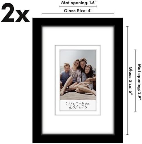 Americanflat 4x6 Picture Frame - Set of 2 - Use as 2x3 Frame with Mat for Instant-Print Photos - Black Mini Picture Frames for Tabletop and Wall Display with Shatter-Resistant Glass - Image 2