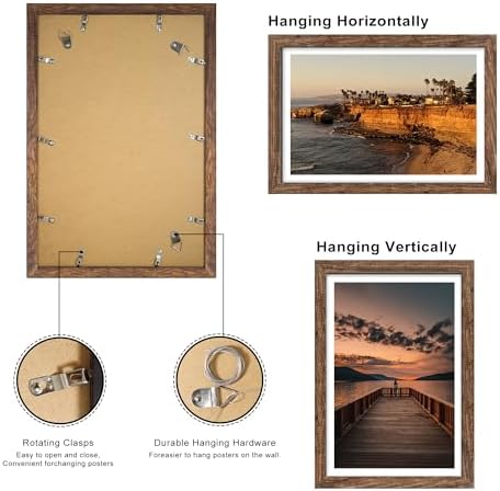 12x18 Picture Frame Set of 2, 12 x 18 Wood Poster Frames with Mat for 11x17, Wooden Photo Frames with Tempered Glass Cover for Wall Display, Rustic Brown - Image 3