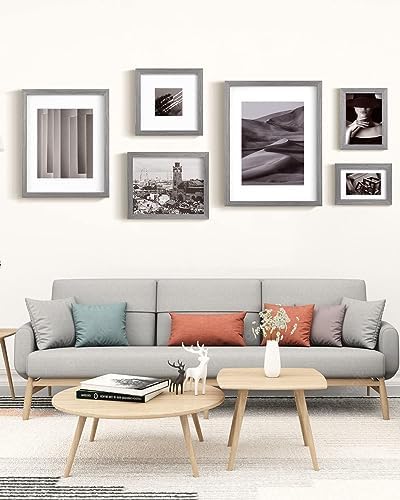 Egofine 9x12 Picture Frames Set of 4, Made of Solid Wood Covered by Plexiglass 5x7 and 6x8 with Mat or 9x12 without Mat, for Table Top Display and Wall Mounting Photo Frame Light Grey - Image 6