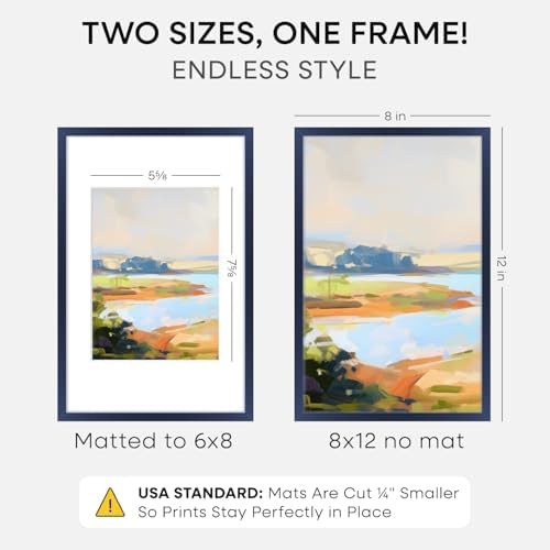 Homeforia 8x12 Blue Picture Frame, High-End Metal, 6x8 Mat, Glass - Image 2