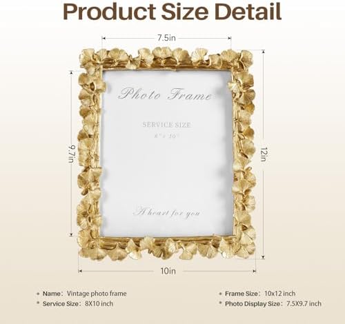 Cuspin 8x10 Picture Frame Gold Vintage Ornate Ginkgo Leaf Resin Photo Frame - Image 5
