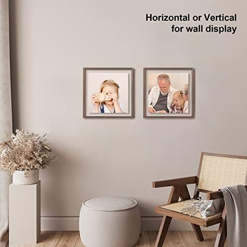 Egofine 12x12 Floating Frames Set of 2, Double Plexiglass Picture Frame, Made of Solid Wood Display Any Size Photo up to 12x12, Wall Mount or Tabletop Standing,Brown - Image 6