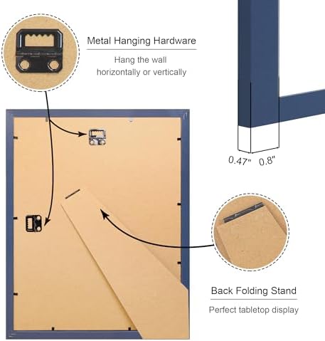 11x14 Picture Frame Set of 2, 11 x 14 Wood Photo Frames with Mat for 8x10, Natural Wooden Frame with Real Glass Cover for Wall and Tabletop Display,Blue - Image 4