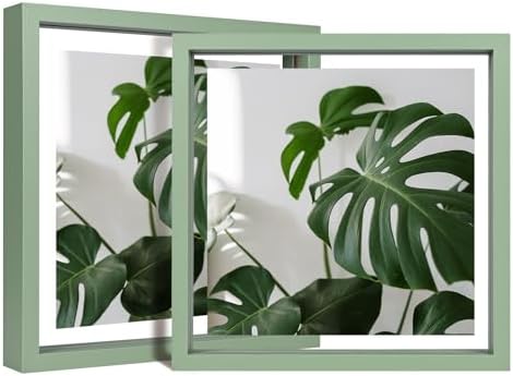 Egofine 8x8 Floating Frames Set of 2, Double Plexiglass Picture Frame, Made of Solid Wood Display Any Size Photo up to 8x8, Wall Mount or Tabletop Standing, Green by Egofine