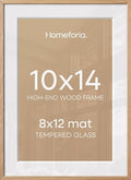 Homeforia 10x14 Natural Oak Picture Frame, High-End Wood, 8x12 Mat, Glass by Homeforia