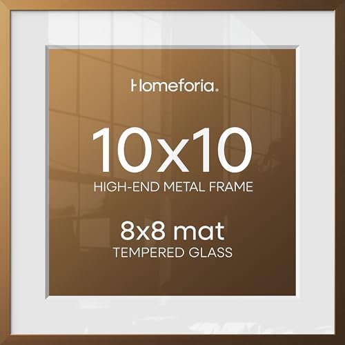 Homeforia 10x10 Bronze Picture Frame, High-End Metal, 8x8 Mat, Glass by Homeforia
