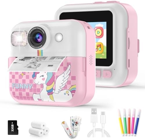 Instant Print Camera for Kids, 1080P Children Printable Cameras Christmas Birthday Gifts for Girls Age 3-10, Toddler Toy for 3 4 5 6 7 8 9 10 Year Old with 3 Roller Photo Paper (Pink) by BOFIDAR