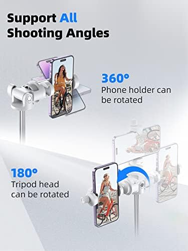 Kaiess 62" Phone Tripod & Selfie Stick, Extendable Photography Light Stand with Wireless Remote, Solidest, Portable, Lightweight, Compatible with iPhone/Android Phone (White) - Image 4