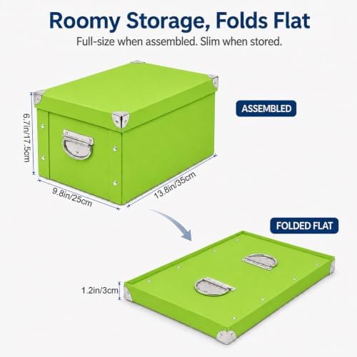GUOZI Collapsible Storage Box, Decorative Memory Box with Lid & Metal Reinforced Corners, Cardboard File Bin with Handles, Organizer Gift Box for Keepsake Toy Photos Office Nursery Wardrobe Bookshelf - Image 2