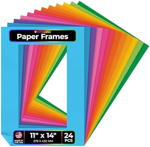 Hygloss 24 Pack Paper Picture Frames, Colorful cardstock Photo Frame 11x14-Inch, Papers Frames to Decorate for Wedding Birthday DIY Classroom Crafts and Decorations by HyglossProductsInc
