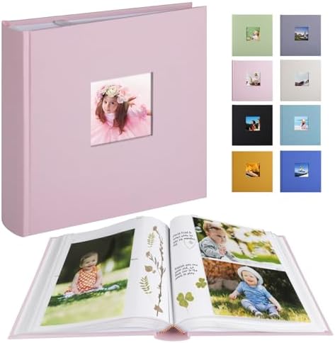 1DOT2 Photo Album with Writing Space, 100 Pages, Linen Cover, Pink by 1DOT2