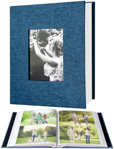200-Pocket Photo Album 4x6 - Slip-In Picture Album with Linen Cover & Display Window, Vertical Photo Book for Wedding, Family, Baby, Anniversary & Vacation Memories (Holds 200 Photos) by HenPisen