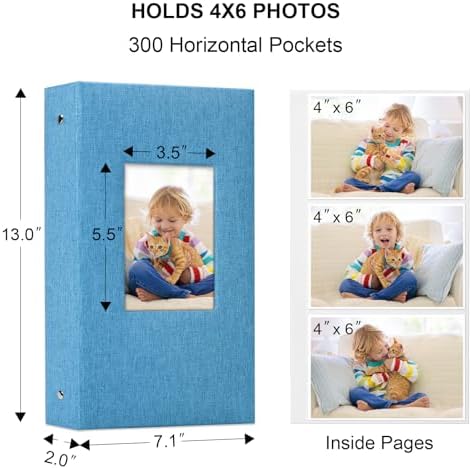 Vienrose 4x6 Photo Album,300 Pockets,Linen Cover with Window,Sky Blue - Image 6