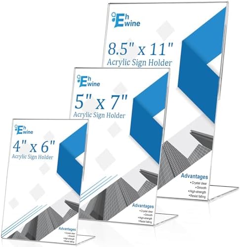 EHWINE 12 Pack 4 x 6 Acrylic Sign Holder, Clear Plastic Signs Display Stand, Vertical Slanted Back Paper Holder Stand up Table Top Sign Holders Flyer Stand Frames Suitable for Office Business Store - Image 6