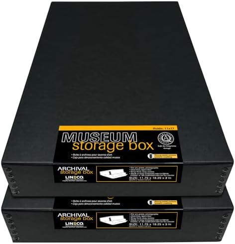 Lineco Drop Front Archival Storage Box, 11.75x18.25x3 in, Black, 2 Pack by Lineco