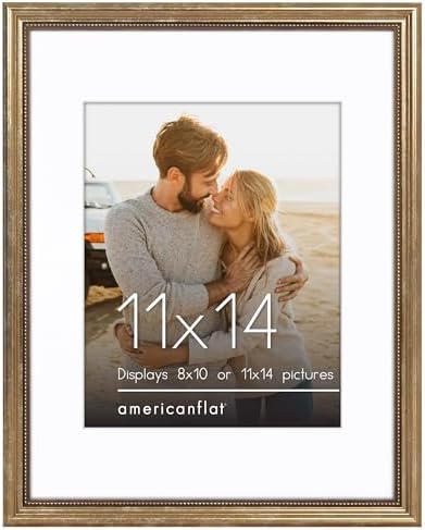 Americanflat 11x14 Vintage Picture Frame - Matted to 8x10 - Gold by Americanflat
