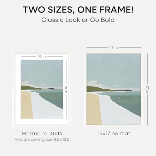Homeforia 13x17 White Oak Picture Frame, High-End Wood, 10x14 Mat, Glass - Image 2
