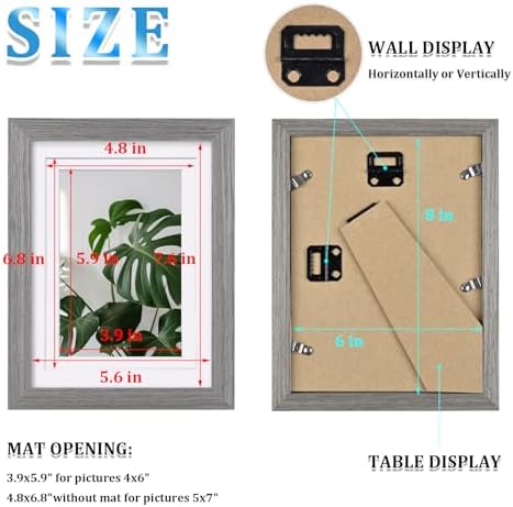 Egofine 6x8 Picture Frames Set of 4, Made of Solid Wood Covered by Plexiglass 4x6 and 5x7 with Mat or 6x8 without Mat, for Table Top Display and Wall Mounting Photo Frame Light Grey - Image 3